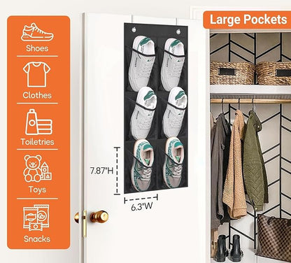 KIMBORA 2 Packs Narrow Over the Door/Wall Shoe Organizer, Small Hanging Shoe Rack for Closet with Clear Mesh Pocket for Bathroom, RV, Pantry, Camping (Black)