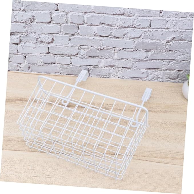 Wakauto Cabinet Storage Basket Hanging Organizer Rack Over Door Rust White Storage Holder with Ventilated Design for Kitchen Bathroom Office Easy Install Needed