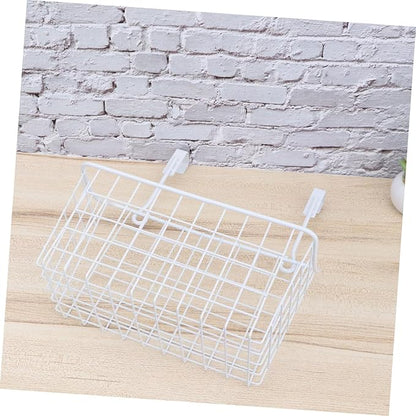 Wakauto Cabinet Storage Basket Hanging Organizer Rack Over Door Rust White Storage Holder with Ventilated Design for Kitchen Bathroom Office Easy Install Needed