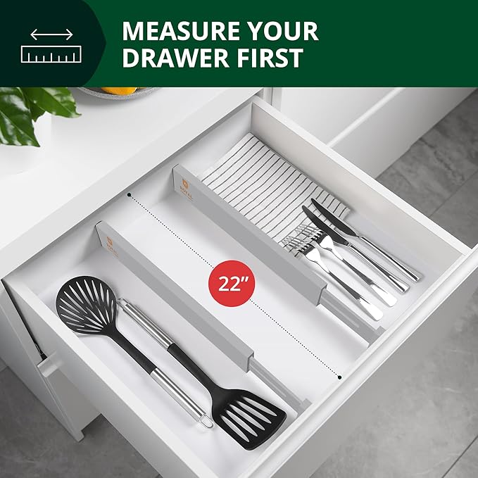 Bamboo Drawer Dividers Organizers, Adjustable Drawer Separator Splitters, 17–22 Inches Expandable Drawer Divider Organizer for Large Utensils, Kitchen, Bedroom, Dresser & Office Drawers 4-Pack, Gray