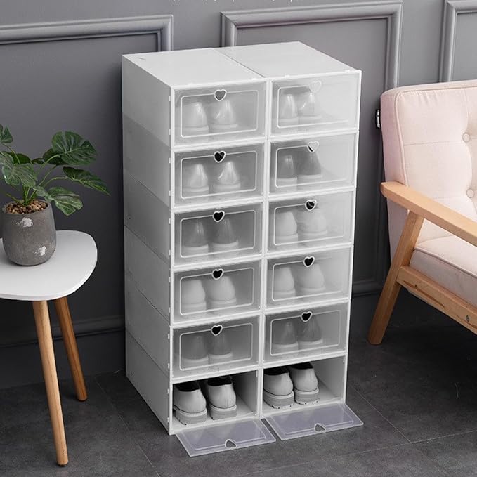 Transparent Plastic Shoe Box Organizer with Flip Lid Drawer,Stackable Storage for Closet under Bed,Mint Green Pink Purple,33X23X14Cm