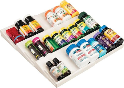 mDesign Expandable Plastic Deluxe Spice Rack, Drawer Organizer for Kitchen Cabinet Drawers, 3 Tier Slanted for Spice Jars, Food Seasoning Bottle Storage, Ligne Collection - Cream/Beige