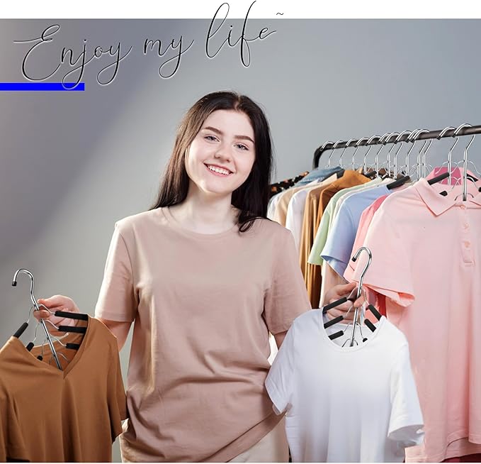 Ripeng Space Saving Clothes Hanger 16 Packs 5 in 1 Multi Layer Anti Slip Metal Heavy Duty Stainless Steel Sweater Shirt Clothes Hangers Closet Storage Organizer (Black, Style 1)