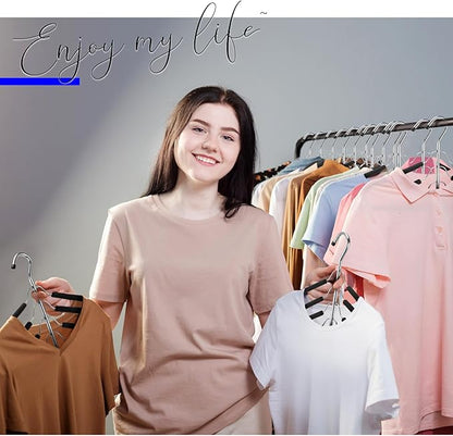 Ripeng Space Saving Clothes Hanger 16 Packs 5 in 1 Multi Layer Anti Slip Metal Heavy Duty Stainless Steel Sweater Shirt Clothes Hangers Closet Storage Organizer (Black, Style 1)