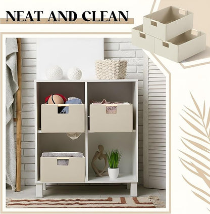 Cinnvoice 3 Pack Fabric Storage Bins for Closet Shelves, Rectangle Wardrobe Organizer with Handle, Collapsible Shelves Storage Basket for Sorting Clothes and Toy (Beige,15 x 10.6 x 6 Inch)
