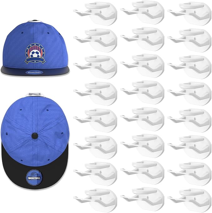 Niunuerga 24 Pack Adhesive Hat Hooks for Wall, Strong Hat Rack for Baseball Caps, Hat Organizer Display for Home Decor, Hat Hold Hanger for Wall, Door, Closet, No Drilling (White)