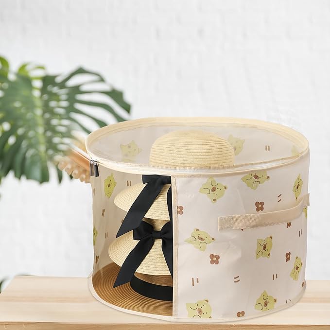 AceOrbit 2 Pcs Oversized Clear Hat Storage Box for Women 16.5 x 10.4 Inch Cowboy Hat Storage Box with Lid Hats Bags for Travel Holds up to 7 Caps (Beige,Bear Style)