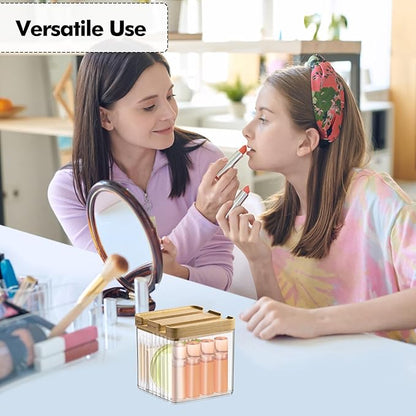 Poeland Lipstick Organizer, Desktop Storage Box with Lid and Divider, Cosmetic Organizer for Lipsticks, Small Skin Care Products, Cosmetics