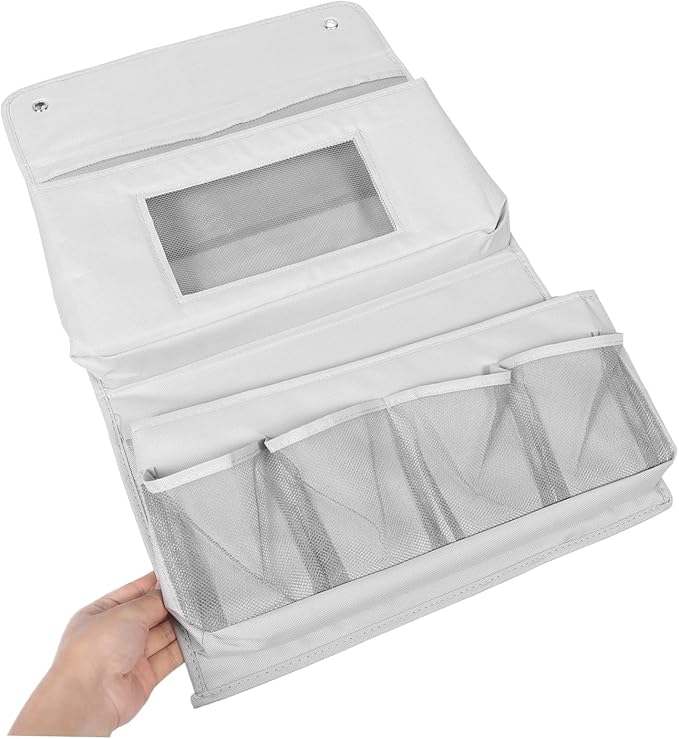 CHILDWEET Door Storage Organizer Bag 2-Layer Foldable Hanging Storage Pouch 40x65cm Grey Fabric No Tools Required for Home and Dorm Use
