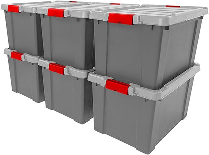 IRIS USA 20 Gallon Lockable Storage Totes with Lids, 6 Pack - Gray, Heavy-Duty Durable Stackable Containers, Large Garage Organizing Bins Moving Tubs, Rugged Sturdy Equipment Utility Tool Box