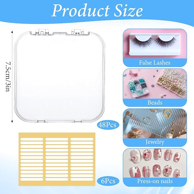 48 PCS Press On Nail Storage Box with 216 PCS Adhesive Nails Tapes, 3 X 3 Inch Press on Nail Case Nails Packaging for Presses Ons Acrylic Clear Nailes Display Box for Display Art Salon Supplies