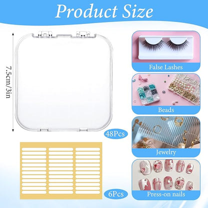 48 PCS Press On Nail Storage Box with 216 PCS Adhesive Nails Tapes, 3 X 3 Inch Press on Nail Case Nails Packaging for Presses Ons Acrylic Clear Nailes Display Box for Display Art Salon Supplies