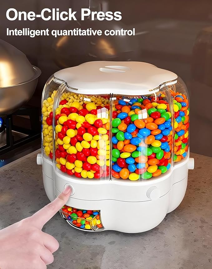 Rotating Candy Dispenser, Candy Dispenser 360° Rotating with 6 Compartments, Christmas Countertop, Large Capacity Grain Storage Container, for Rice, Cereals, Snack, Candies (Large,GREEN)