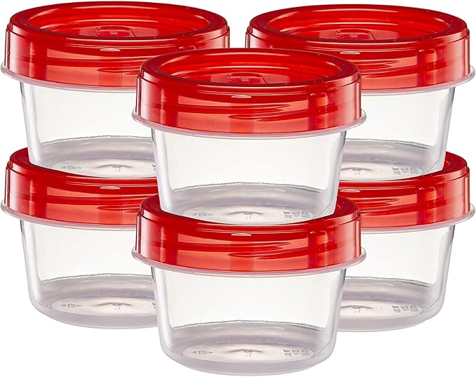 ELEGANT DISPOSABLES (4 Ounce 10 Pack) Twist cap Containers Clear Bottom With Red Top Screw on Lids Twist Top Food Storage Freezer Reusable Containers