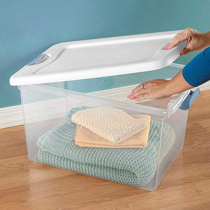 Sterilite 24-Pack Latching Box, Under Bed Storage Bins with Lids, Clear Plastic, 64 Quart - Heavy-Duty Organizing Containers for Closet, Bathroom, and Office