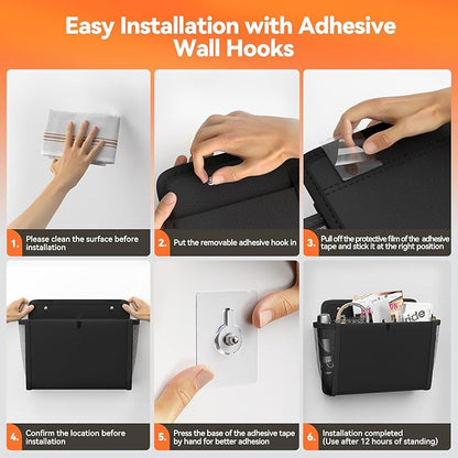 Wall Hanging Storage Organizer, Wall Pocket Hanging Bag with Large Pockets & Sticky Adhesive Tape Wall Mounted Storage Door organizer for RV Camper Kitchen Office Black
