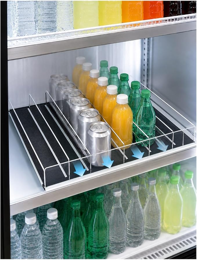 Adjustable Self-Feed Can and Bottle Rack, Flat Tray Organizer for Fridge, Supermarket, Convenience Store and Retail Shelves(660x480 mm)