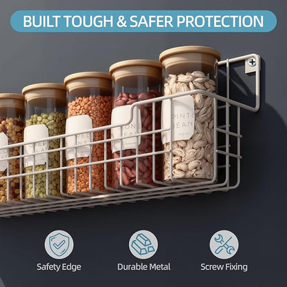 Spice Rack Wall Mount 4 Pack, Metal Wall Mounted Spice Rack Organizer for Cabinet Door & Pantry, Space-Saving Kitchen Spice Rack Shelf, White
