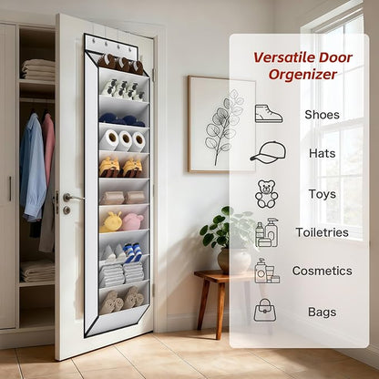 KEEPJOY 10 Tiers White Over Door Shoe Organizer Storage, Hanging Shoe Holder for Door with Large Deep Pockets, Fit 20-30 Pairs Shoe Rack for Sneakers, Boots (White)
