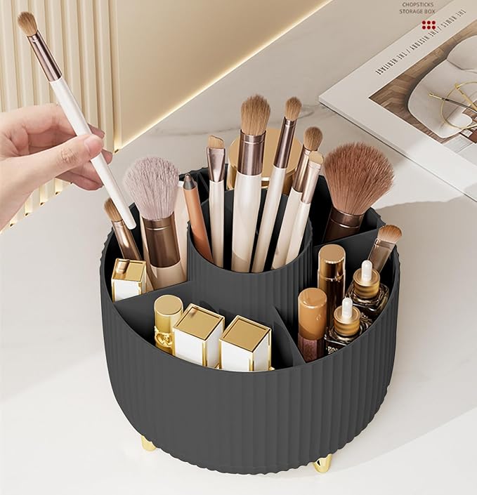 360 Degree Rotating Makeup Brush Holder Organizer Detachable Design 5 Slot Make up Brushes Cup for Cosmetics and Pencil Pen Organizer for Desk Makeup Organizer Skincare Storage for Vanity（Black）