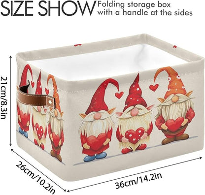 Large Storage Basket Gnomes Hold Hearts Storage Bin Cube Canvas Fabric Organizer Handles Collapsible for Clothes Toys Bedroom Decorative