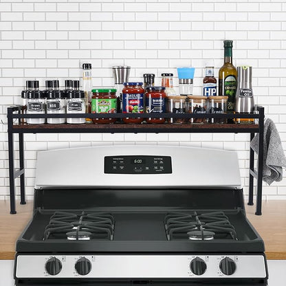 Spice Rack Shelf for Kitchen Stove，Stove Top Shelf with 4 hooks Extra Storage Countertop, Seasoning Organizer,Kitchen Organizers and Storage