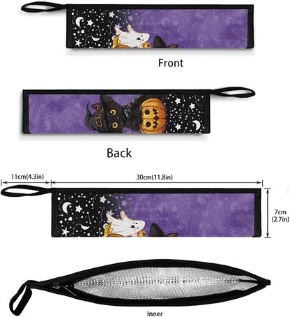 COEQINE 11.8 x 2.7 inch Halloween Utensil Case Holder for Portable Lightwieght Leafproof Travel Accessories Case Black Cats Pumpkin Themes Fork Spoon Knife