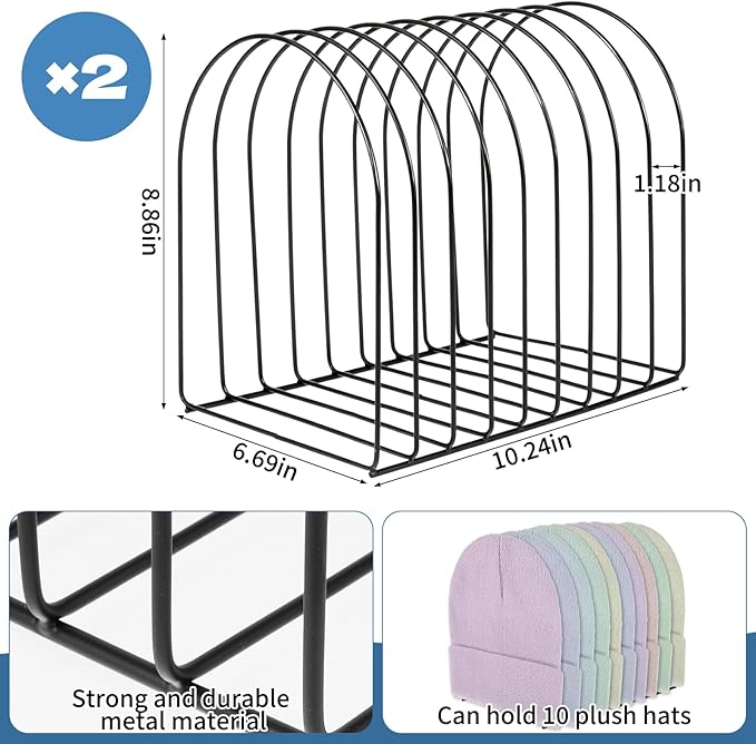 2 Pcs Beanie Holder Organizer, Metal Beanie Hat Display Stand, Knitted Hat Storage Rack Display Stand, Metal Cap Holder for Winter Cap Display, Suitable for Entrance, Bedroom, Office and Other Places