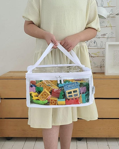 holay 2 Pack Foldable PVC Storage Bins with Transparent Lid & Handles, 12 x 12 x 6 Inch Organizer Boxes for Clothes, Toys & Books (White, Medium)