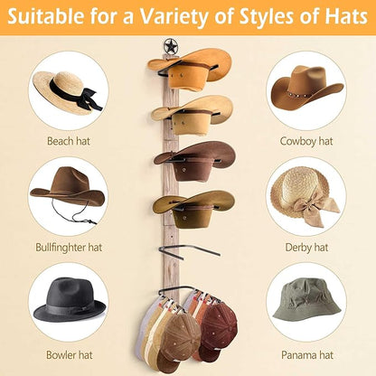 Cowboy Hat Rack Holder for Wall: 6 Pack Cowboy Hat Rack for Wall Mount, Metal Wild Western Style Design Hat Organizer Storage Cowboy Hats Hanger Hooks for Fedora, Sun Hats, Wide Brim