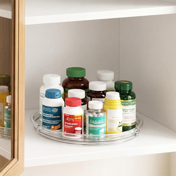 LAMU 2 Pack Lazy Susan Organizer, 9'' Clear Lazy Susan Turntable for Cabinet, Fridge, Kitchen, Pantry, Countertop, Table Top, Refrigerator Organizers and Storage, Seasoning and Spice Organizer