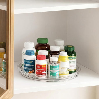 LAMU 2 Pack Lazy Susan Organizer, 9'' Clear Lazy Susan Turntable for Cabinet, Fridge, Kitchen, Pantry, Countertop, Table Top, Refrigerator Organizers and Storage, Seasoning and Spice Organizer