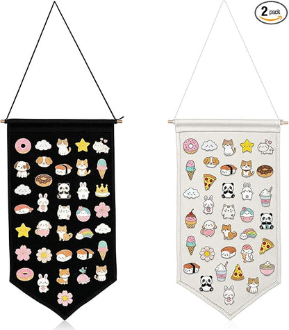 CIATBYYJ 2Pcs Pin Wall Display Banners, Wall Hanging Brooch Jewelry Storage Case, Enamel Pin Display Banner Holder for Badges,Buttons,Pins,Patches (Black White)