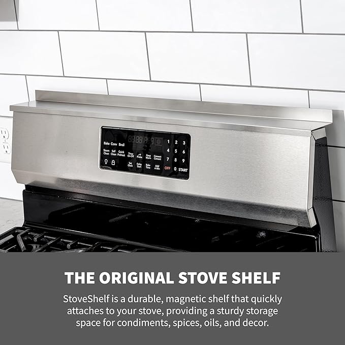 StoveShelf 30" Length White Magnetic Shelf for Kitchen Stove - Kitchen Storage Solution with Zero Installation - Over Stove Spice Rack Organizer