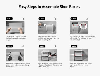 Kuject X-Large Shoe Storage Boxes Organizers Clear Plastic Stackable 12 Pack, Shoe Rack & Holder Substitute, Sneaker Containers, Toy Storage Organizer Bins for Entryway, Closet, Under Bed, White