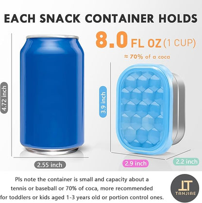 Tanjiae Snack Pro - Small (1 CUP) Stainless Steel Snack Containers for Kids | Easy Open Leak Proof Food Containers with Silicone Lids - Perfect Metal Toddler Lunch Box for Daycare and School (8oz)