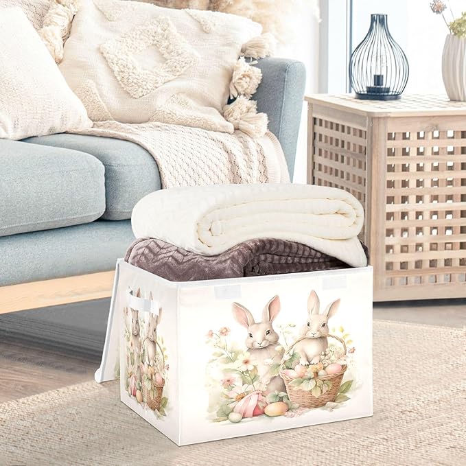 senya Easter Baskets Collapsible Storage Bins with Lids, Easter Bunny Rabbit Storage Boxes Clothes Baskets for Organizing