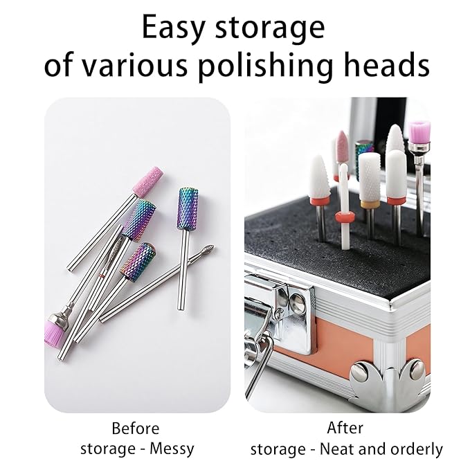 25 Holes Rose Gold Professional Nail Polish Head Storage Box, Nail Tools Organizers Container, Storage Box Rack Manicure Tool for Salon Nail Grinding Head，Nail Drill Grinding Bit Holder Box