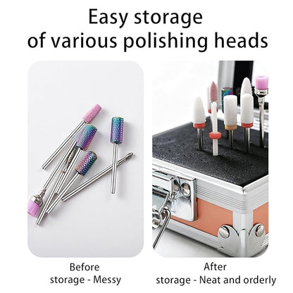 25 Holes Rose Gold Professional Nail Polish Head Storage Box, Nail Tools Organizers Container, Storage Box Rack Manicure Tool for Salon Nail Grinding Head，Nail Drill Grinding Bit Holder Box