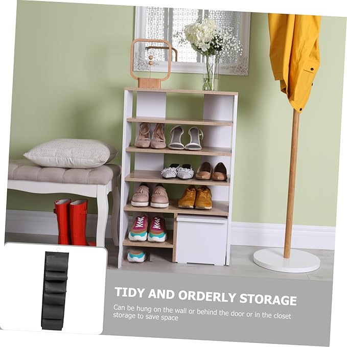 Amosfun Large Capacity Hanging Shoe Storage Bag Foldable Portable Organizer Black Oxford Fabric Multi-Grid Design for Closet Dormitory and Entryway