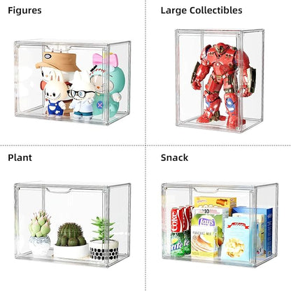 Clear Acrylic Display Case, Stackable Plastic Storage Bins with Lids, Large Display Box with Magnetic Lid Clear Storage Container Dustproof Showcase for Collectibles, Figures, 1 Pack