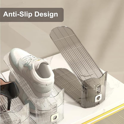 CiBiZi Clear Shoe Slots Organizers 20Pack Shoe Stacker Organizer for Closet Shoe Stackers for a Pair of Shoes Shoe Display Shelf Organizador de Zapatos Shoe Rack Holders Space Saver (Grey)