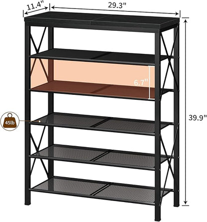 Shoe Rack for Entryway, 6 Tier Shoe Organizer with Mesh Shelves, Metal Shoe Storage for Closet Garage, Black