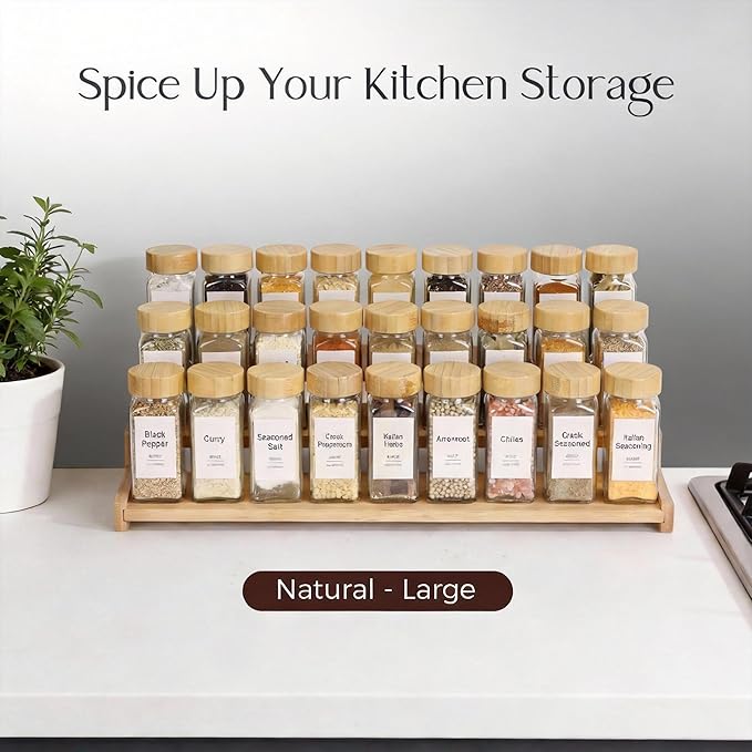 Bamboo Spice Rack，3-Tier Spice Rack Organizer for Cabinet or Pantry (Bamboo, L)