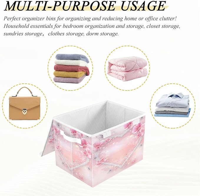 senya Valentines Baskets Collapsible Storage Bins with Lids, Love Butterfly Storage Boxes Clothes Baskets for Organizing