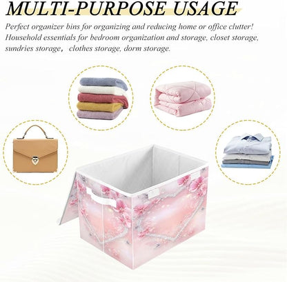 senya Valentines Baskets Collapsible Storage Bins with Lids, Love Butterfly Storage Boxes Clothes Baskets for Organizing
