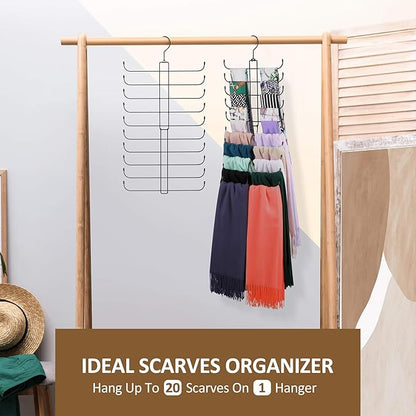 ZEDODIER Scarf Organizer Scarf Hanger for Closet, 2 Pack Rotatable Sturdy Hijab Holder Holds 40 Scarves, Space Saving Closet Organizers and Storage, Black