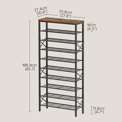 YATINEY 10 Tier Shoe Rack, Large Capacity Shoe Storage Organizer Holds 40 Pairs, Sturdy and Stable, for Entryway, Hallway, Closet, Dorm Room, Rustic Brown SS10BR