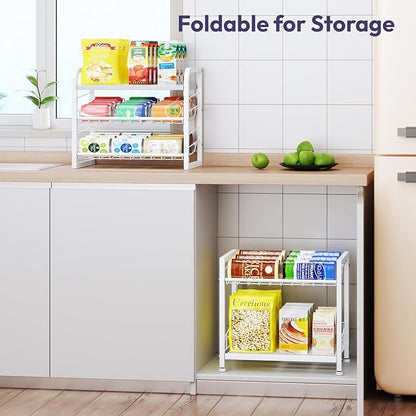 SWTYMIKI Can Organizer for Pantry - Stackable Rolling Snack Cart, Soda Can Organizer, Multi-Functional Shelf with Adjustable Wheels for Kitchen, Office, Living Room, White