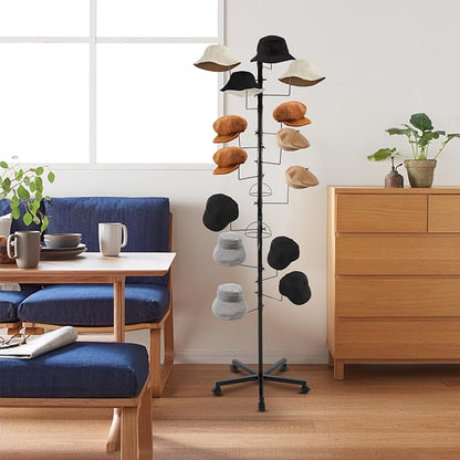 Freestanding Hat Rack - Hat Display Rack - Modern Large Freestanding Hat Rack Stand - Hat Display Stand for Cloakrooms, Entrances, Bedrooms, Clothing Stores, Trade Exhibitions (Black)